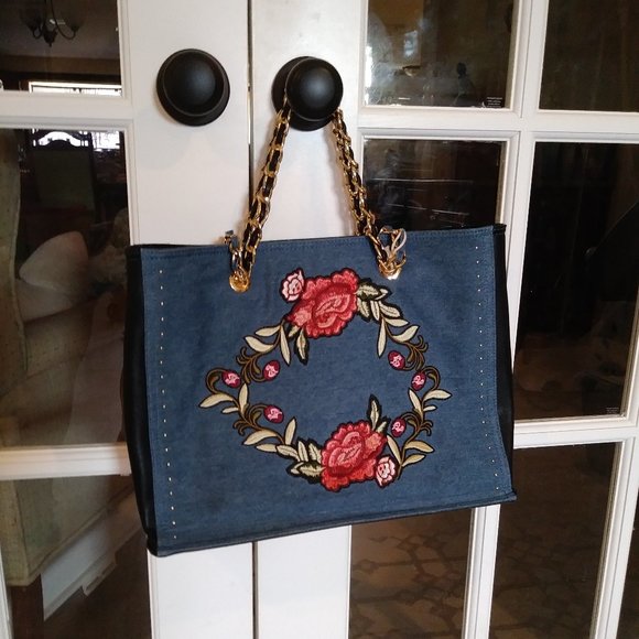 Dream Control Denim & Faux Leather Tote Purse NWT - Picture 3 of 8